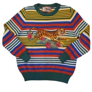 Vintage Gucci Tiger Knit Sweater Women’s Sz XS-S Embroidered Tiger Rare